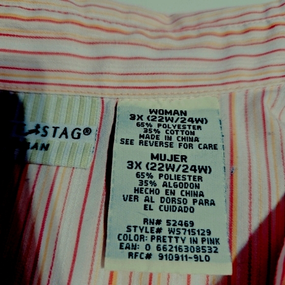 White Stag 3X Women Pink Stripe Button Front V-neck Short Sleeve Lightweight Top - Picture 3 of 8